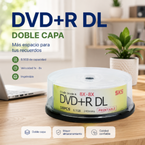 Disco Grabable DVD+R Dl 8.5 GB, Doble Capa Imprimible Marca: SKS, Precio Por Cono De 25 Unidades
