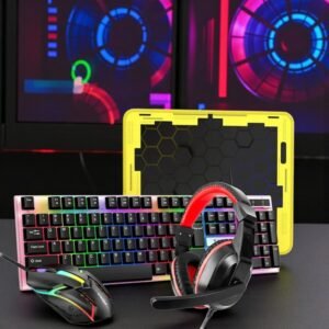 TECLADO GAMMER 4 EN 1, SET GAMMER, ALAMBRICO ENTRADA USB, INCLUYE TECLADO + MOUSE+AUDIFONO+PAD MOUSE , RGB TF240, 4 COLORES, PRECIO DEL SET     (pedido minimo 12)
