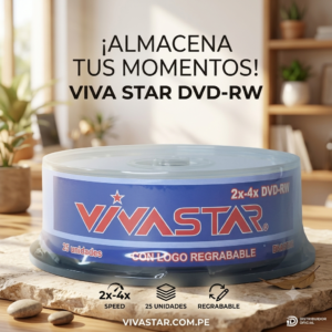 Disco DVD-RW Regrabable, Marca VIVASTAR, Con Logo, Precio Por Cono De 25 Unidades