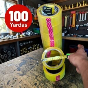 Cinta de embalaje transparente , Marca Power Tape, de 100 Yardas x 45mm, Medida Comercial, Precio por caja de 72 rollos (pedido mínimo 1 caja)