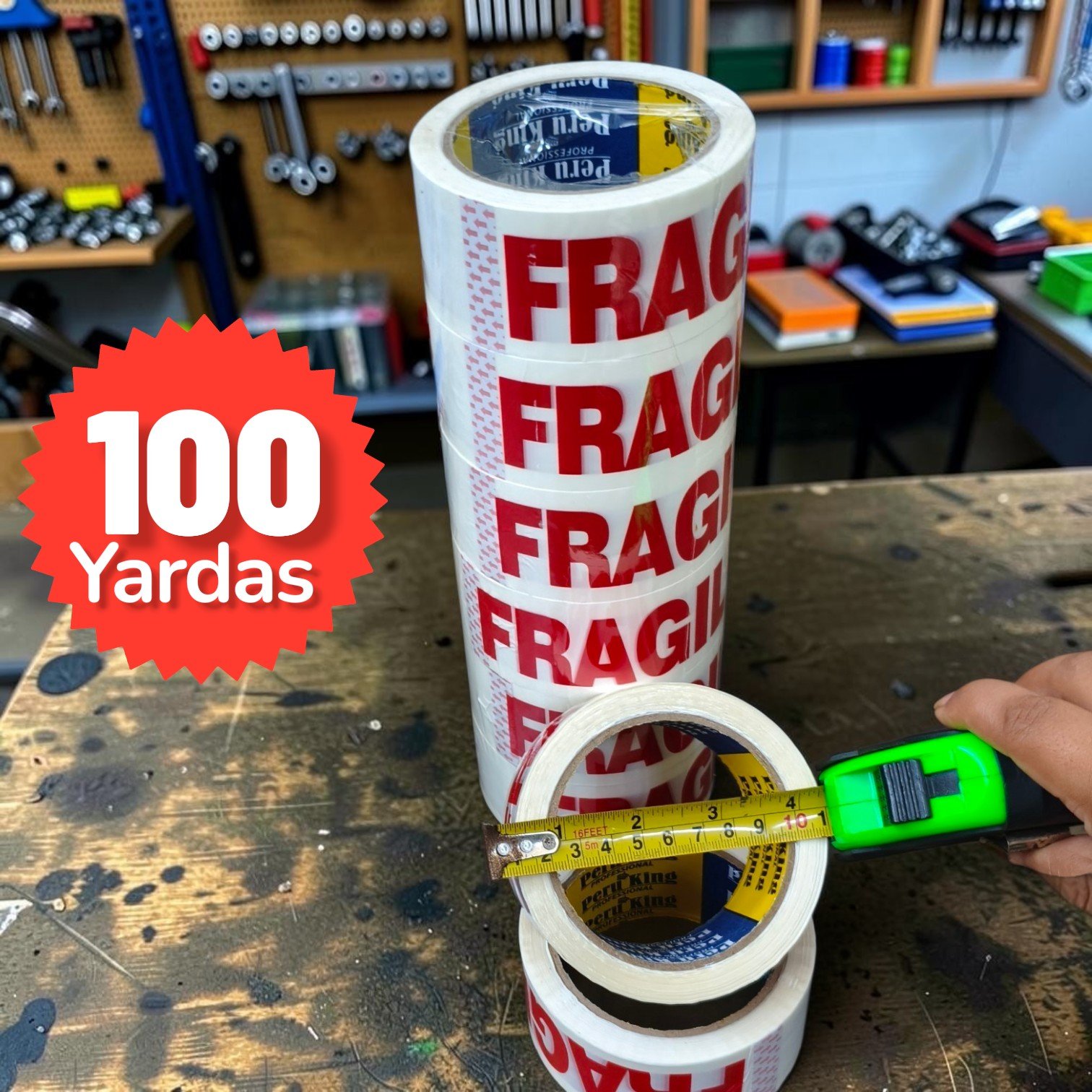Cinta de embalaje con logo Frágil, Marca Peru King, de 100 yardas, Precio por caja de 72 rollos (pedido mínimo 1 caja)