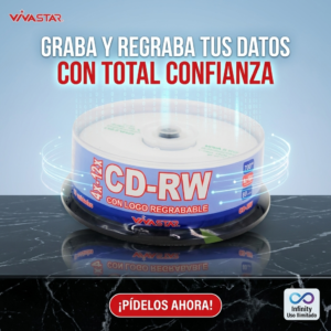Disco CD-RW Regrabable, Marca VIVASTAR, Con Logo, Precio Por Cono De 25 Unidades