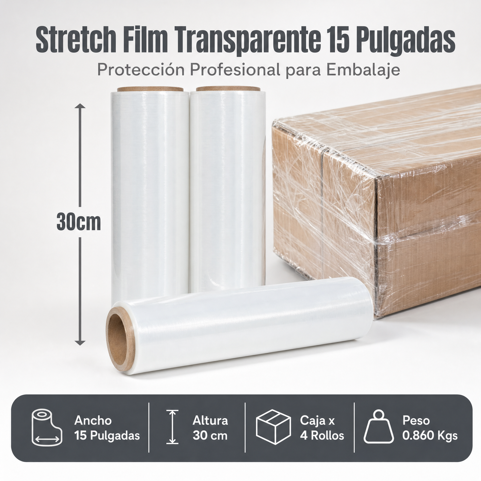 Strech Film Color Transparente Para Embalar 15″ X 0.860kgs Precio Por Caja De 4 Unidades
