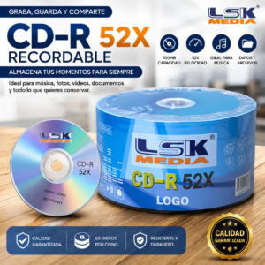 Disco Grabable CD-R 700mb 52x Marca: LSK, Precio Por Cono De 50 Unidades