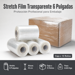 Strech Film Color Transparente Para Embalaje De 6″ Precio Por Caja De 12 Unidades