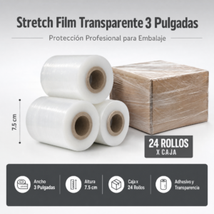 Strech Film Color Transparente Para Embalaje De 3″ Precio Por Caja De 24 Unidades