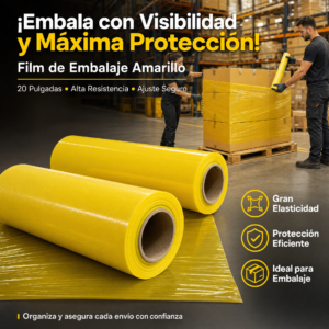 Strech Film Color Amarillo Para Embalar, 20″ X 1,100kgs, Precio Por Cajón De 4 Unidades