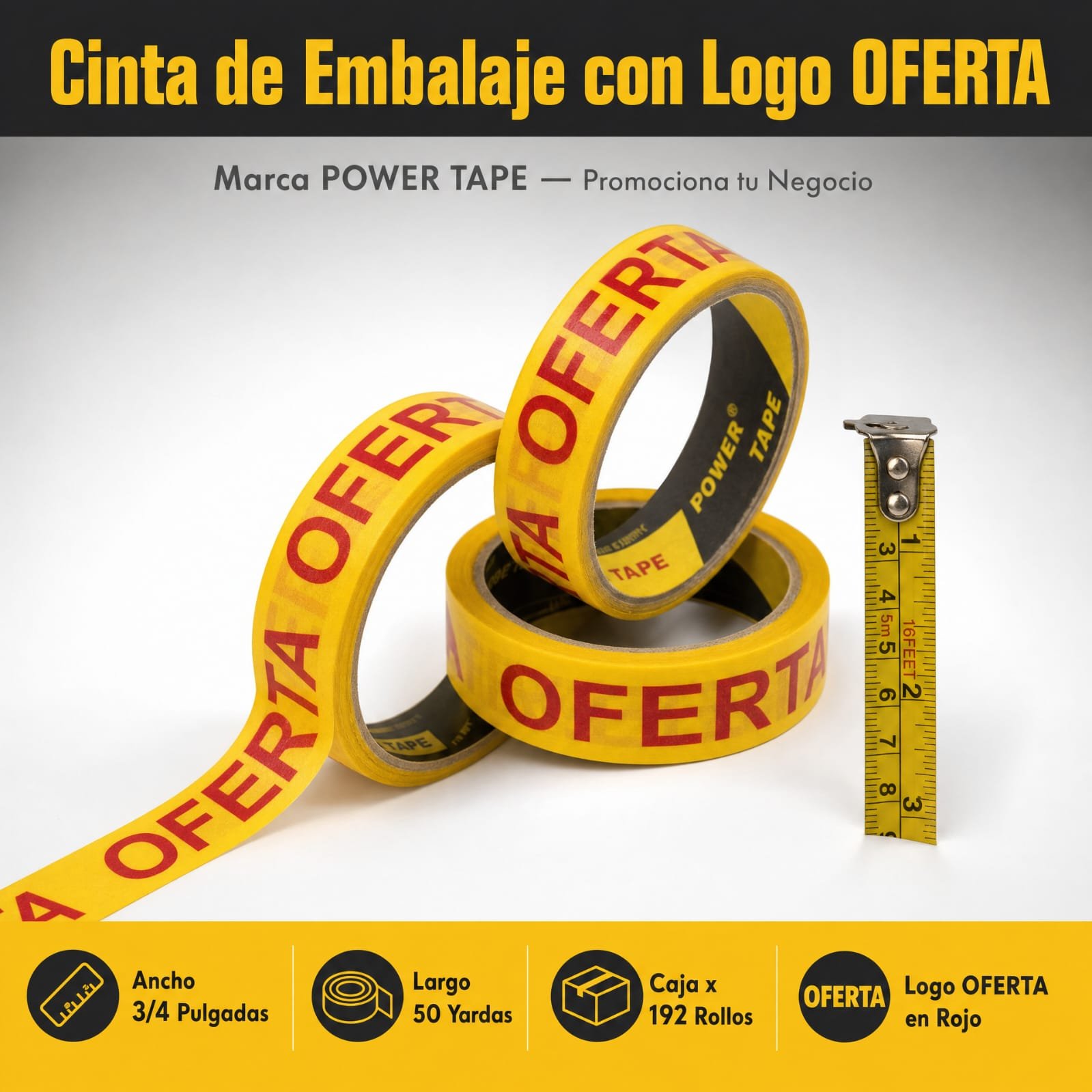 Cinta Para Publicidad Con Logo Oferta, Marca : Power Tape, 50 Yardas, Precio De Caja Por 192 Rollos