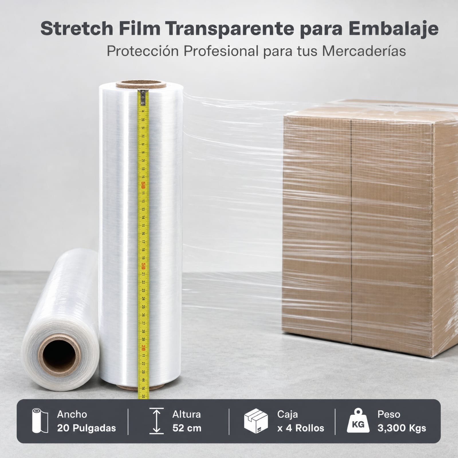 Strech Film Color Transparente Para Embalar 20″X 3,300kgs, Precio Por Caja De 4 Unidades