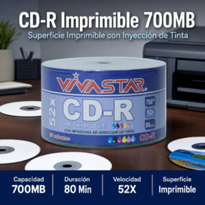 Disco CD-R Grabable, Marca: VIVASTAR, Con Logo, Precio De Cono De 50 Unidades