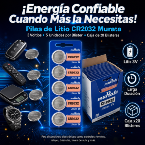 Pilas De Litio CR2032, Marca Murata, 20 Blíster Por Caja, 5 Unidades Por Blíster, Precio Por Caja