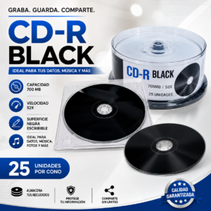 Disco CD-R Grabable, Negro O CD Black, Precio De Cono X 25 Unidades