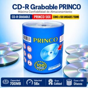 Disco CD-R Grabable, Marca PRINCO, Con Logo, En Cono De 100 Unidades
