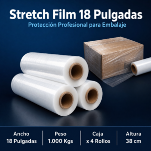 Strech Film Color Transparente Para Embalar 18″ X 1,000kgs Precio Por Caja De 4 Unidades