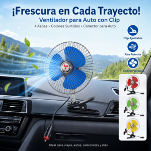 Ventilador Para Auto, Multicolor, Marca Power Tech, Funciona Conectado A La Cigarrera 12V, Precio Por Unidad