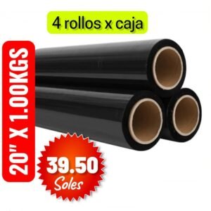 STRECH FILM COLOR NEGRO PARA EMBALAR, 20″ x 1,000KGS, PRECIO POR CAJON DE 4 UNIDADES