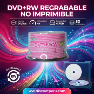 Disco DVD+RW Regrabable, Marca Digital, Con Logo, Precio De Cono Por 50 Unidades