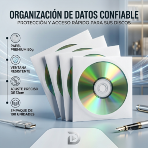 Sobre De Papel Para Cd, Papel 80grms, Color Blanco, Para Un Cd, 100 Unidades Por Paquete, Precio De Paquete
