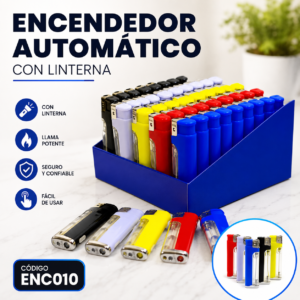Encendedor De Cigarrillo, Marca Generico, Automatico – Con Linterna, Tamaño Chico, Precio Por cajon de 20 Box De 50 Unidades, Total 1,000 unidades por cajon, precio del cajon (minimo 1 cajon)