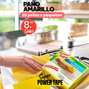 PAÑO PARA LIMPIEZA MULTIUSO, PARA COCINA , TALLER Y OFICINA, POWER TAPE, COLOR AMARILLO SUPER ABSORVENTE,  PAQUETE X 20 PAÑOS, PRECIO POR PAQUETE