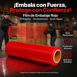 Strech film color rojo Para Embalar, 20″ x 1, 1 00KGS, Precio Por Cajón De 4 Rollos