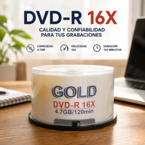 DVD-R Grabable Con Logo, Marca Gold, Presentación 50 Unidades Por Cono, Precio Del Cono