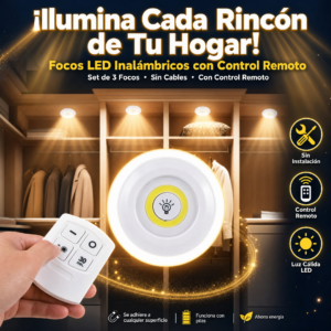 Foco LED Inalámbrico De Tres Focos Más Control Remoto, Precio Del Kit (Pedido Mínimo 3 Kit)