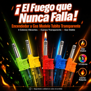 Encendedor A Gas, Modelo Tubito, Colores Transparente, Marca Genérica, 25 Unidades Por Caja, Precio Por Caja