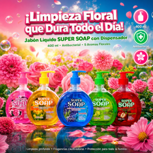 Jabón Líquido, Marca Soap, Frasco De 400ml Con Dispensador, Aromas Floral, 12 Unidades Por Caja, Precio De La Caja  (Mínimo Una Caja)
