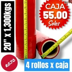 STRECH FILM COLOR ROJO PARA EMBALAR, 20″ x 1,300KGS, PRECIO POR CAJON DE 4 ROLLOS
