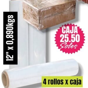 STRECH FILM COLOR TRANSPARENTE PARA EMBALAR 12″ X 0.860KGS PRECIO POR CAJA DE 4 UNIDADES