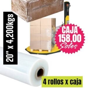 STRECH FILM COLOR TRANSPARENTE PARA EMBALAR  20″ X 4,200 KGS PRECIO POR CAJA DE 4 UNIDADES
