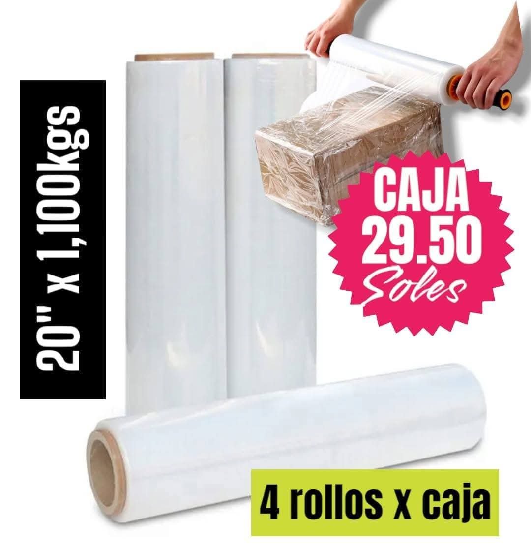 STRECH FILM COLOR TRANSPARENTE PARA EMBALAR 20" x 1,100KGS PRECIO POR CAJA DE 4 UNIDADES