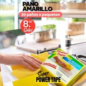 PAÑO PARA LIMPIEZA MULTIUSO, PARA COCINA , TALLER Y OFICINA, POWER TAPE, COLOR AMARILLO SUPER ABSORVENTE,  PAQUETE X 20 PAÑOS, PRECIO POR PAQUETE