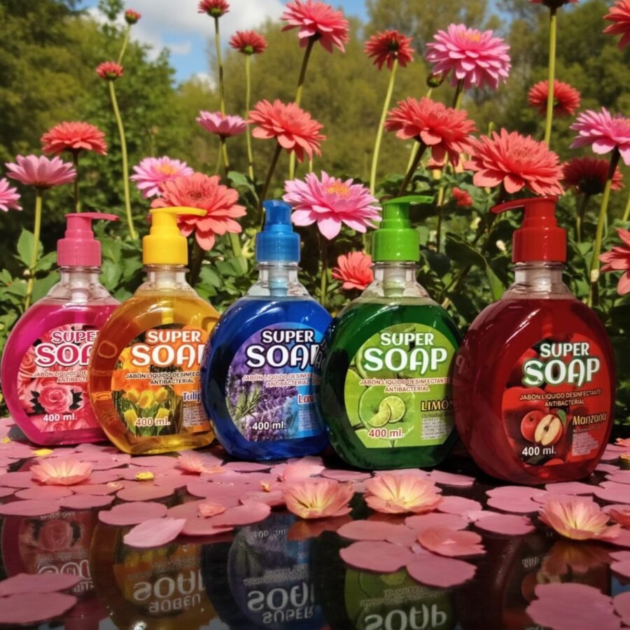 JABON LIQUIDO, MARCA SOAP, FRASCO DE 400ML CON DISPENSADOR, AROMAS FLORAL, 12 UNIDADES POR CAJA, PRECIO DE LA CAJA (minimo una caja)