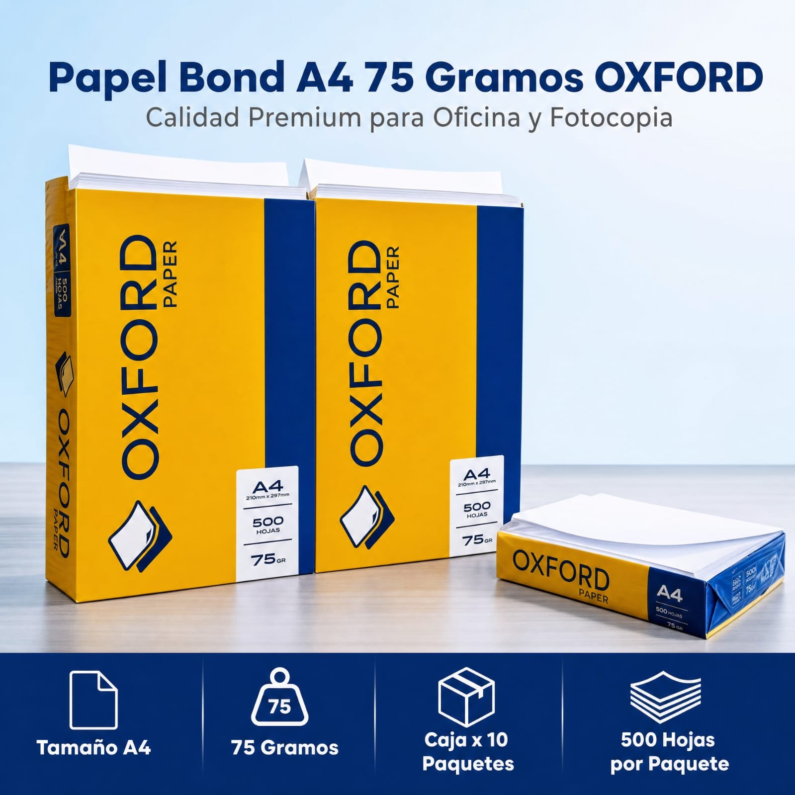 Papel Bond Fotocopia, Tamaño A4, 75 Gramos, Marca Oxford, 10 Paquetes Por Caja, 500 Hojas Por Paquete, Precio De La Caja ★ ★ ★ ★ ★