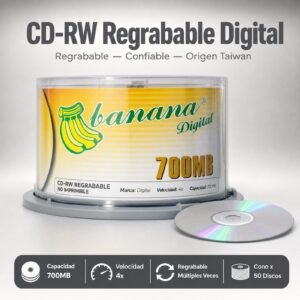 Disco CD-RW Regrabable, Marca Digital, Con Logo, Precio Por Cono De 50 Unidades