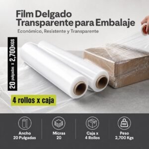 Strech Film Color Transparente Para Embalaje De 20″ X 2,700kgs, Precio Por Caja De 4 Unidades