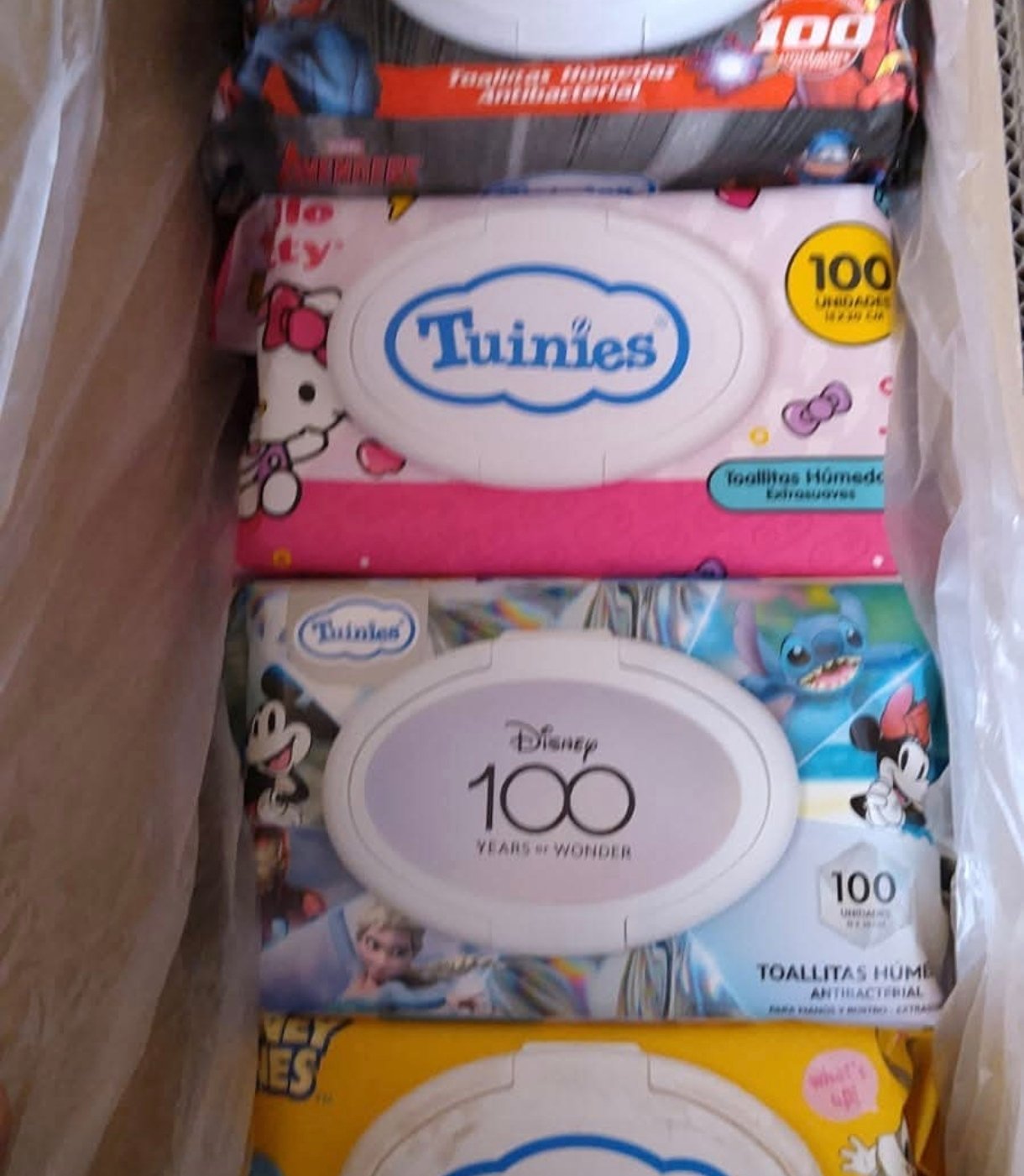 TOALLITAS HUMEDAS , MARCA TUNIES, 12 PAQUETES POR CAJA, 100 UNIDADES POR PAQUETE, PRECIO DE LA CAJA