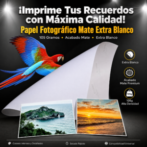 PAPEL FOTOGRAFICO MATE, EXTRA BLANCO, DE 105GRAMOS , 100 HOJAS POR PAQUETE, PRECIO POR PAQUETE