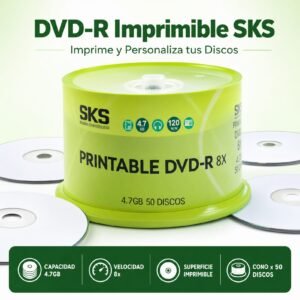 Disco DVD-R Grabable, Marca SKS, Printable. Precio De Cono Por 50 Unidades
