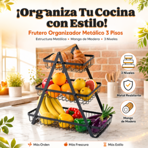 Frutero Organizador Metalico De Tres Pisos, Para Decoración De Cocina Y Comedor, Modelo Tendencia, Precio De La Unidad (Pedido Mínimo 12 Unidades)