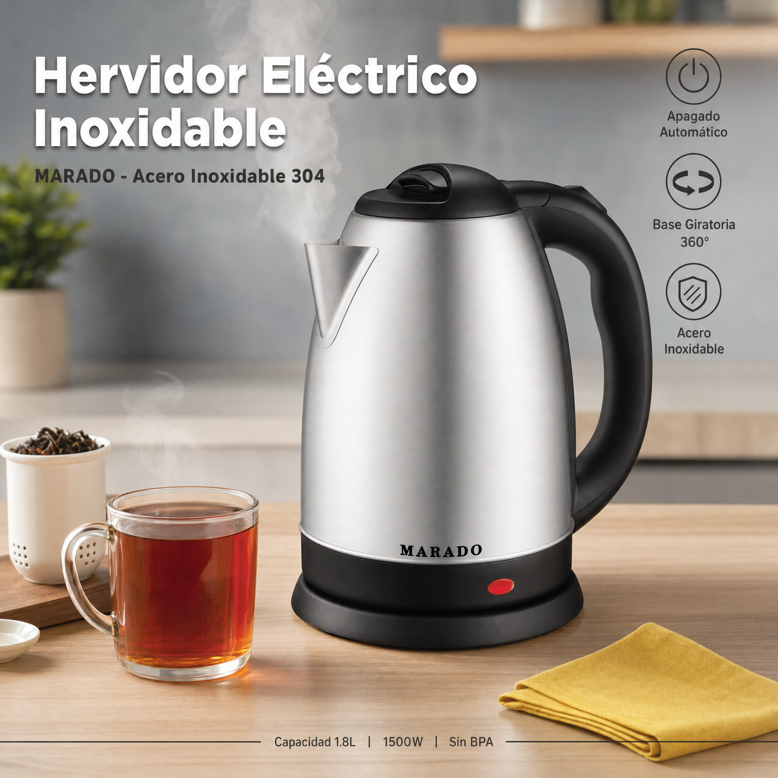 Hervidor Eléctrico De 2 Litros, Con Botón De Encendido Y Apagado Automático, Acero Inoxidable, No Acumula Sarro Como Otros, Precio De La Unidad (Pedido Mínimo 3 Unidades)