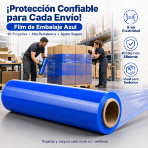 Strech Film Color Azúl Para Embalar, 20″ x 1, 1 00Kgs, Precio Por Cajón De 4 Unidades