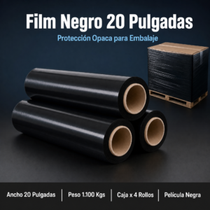 Strech Film Color Negro Para Embalar, 20″ X 1,000kgs, Precio Por Cajón De 4 Unidades