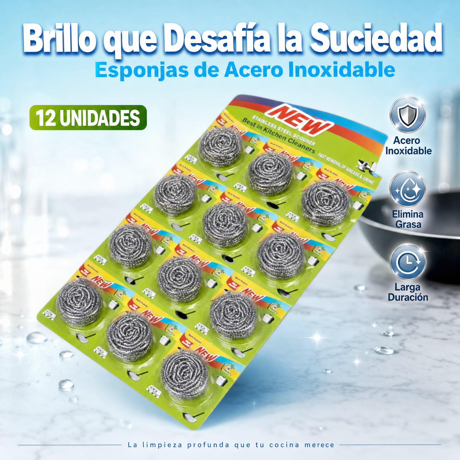 Esponja Viruta Estropajo, Genérico, Acero 100%, Precio Por Caja De 60 Docenas De Esponjas, Presentación En Plancha De 12 Esponjas