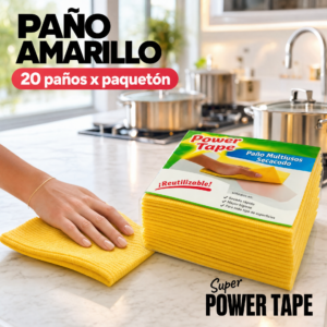 Paño Para Limpieza Multiuso, Para Cocina, Taller Y Oficina, Power Tape, Color Amarillo Super Absorbente, Paquete X 20 Paños, Precio Por Paquete