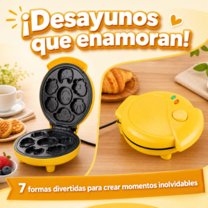 Waflera con diseños, modelo kawaii super grande, color amarillo, eléctrica, 220v, precio unidad.