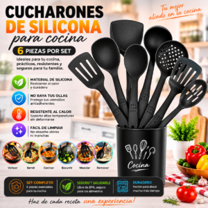 Cucharones De Silicona Para Cocina, Color Negro, 6 Piezas Por Set, Precio Del Set (Pedido Minimo 3 Set)