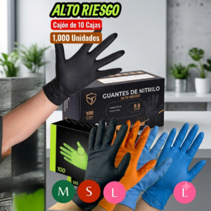 Guantes De Nitrilo, Alto Riesgo, Color Naranja, Negro, 8.8grms, Caja Por 100 Box, Cada Box De 100 Unidades, Precio Por Caja De 100 Box, Total 1,000 Guantes